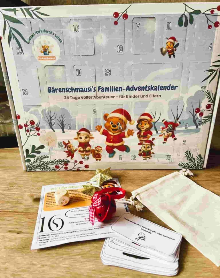 Familien-Adventskalender Bärenschmausi 24 Tage gemeinsame Zeit
im Advent
Ruhige Rituale, Bewegung &
kleine Entdeckungen
– ohne Schokolade, ohne Spielzeug,
ohne Dauerbespaßung
