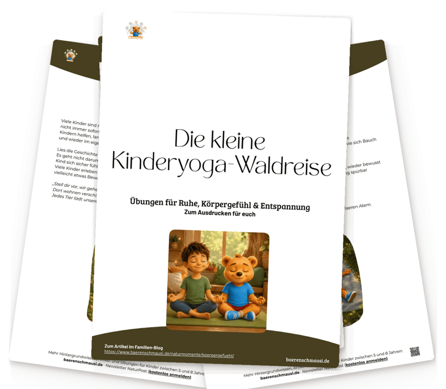 Kostenloses Mitmachheft Kinderyoga-Waldreise Kinderyoga-Waldreise als kostenloses Mitmachheft mit sechs Übungen für Ruhe, Körpergefühl und Entspannung.
