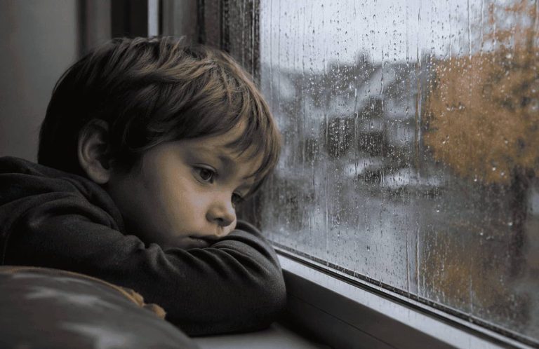 Herbstmüdigkeit bei Kindern Müdes Kind an einem grauen Herbsttag – Herbstmüdigkeit verstehen