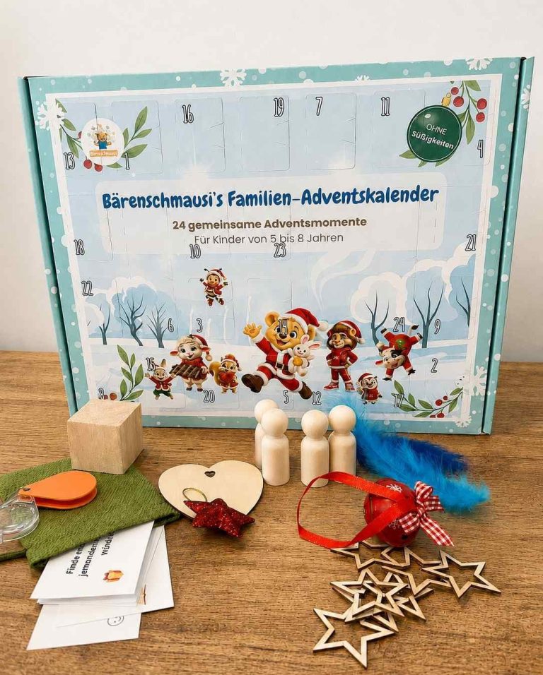 Familien-Adventskalender Bärenschmausi 24 Tage gemeinsame Zeit
im Advent
Ruhige Rituale, Bewegung &
kleine Entdeckungen
– ohne Schokolade, ohne Spielzeug