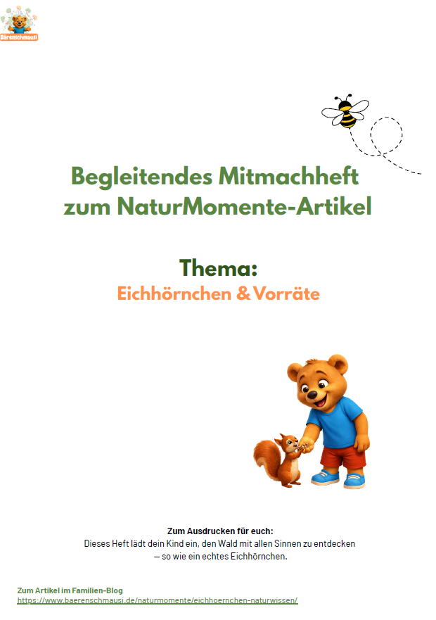 Kostenloses Mitmachheft Eichhörnchen für Kinder – Natur entdecken mit allen Sinnen, ca. 6 Jahre, zum Ausdrucken