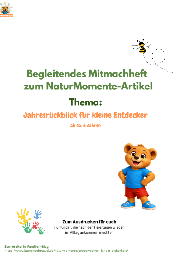 Kostenloses Mitmachheft Jahresrückblick für Kinder Mitmachheft für Kinder zum Jahresrückblick, um schöne Momente zu sammeln und nach den Feiertagen ruhig im Alltag anzukommen.
