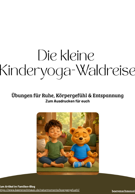 Kostenloses Mitmachheft Kinderyoga-Waldreise Kinderyoga-Waldreise als kostenloses Mitmachheft mit sechs Übungen für Ruhe, Körpergefühl und Entspannung.