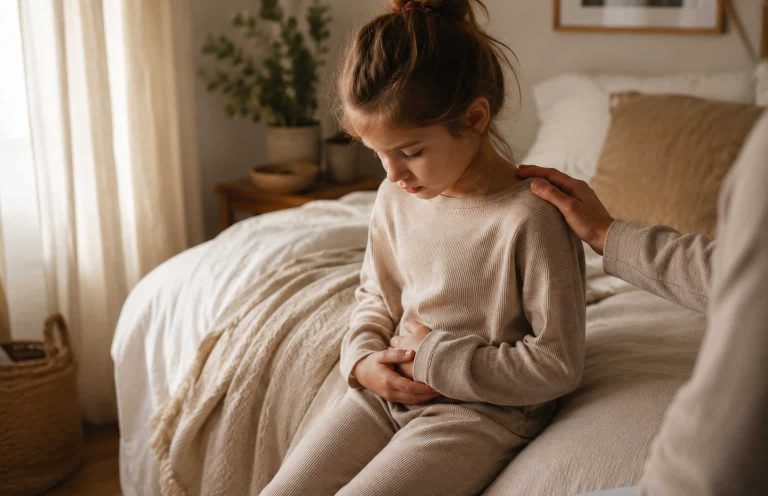 Bauchschmerzen ohne Befund bei Kindern Kind hält die Hände auf den Bauch – Bauchschmerzen ohne Befund verstehen