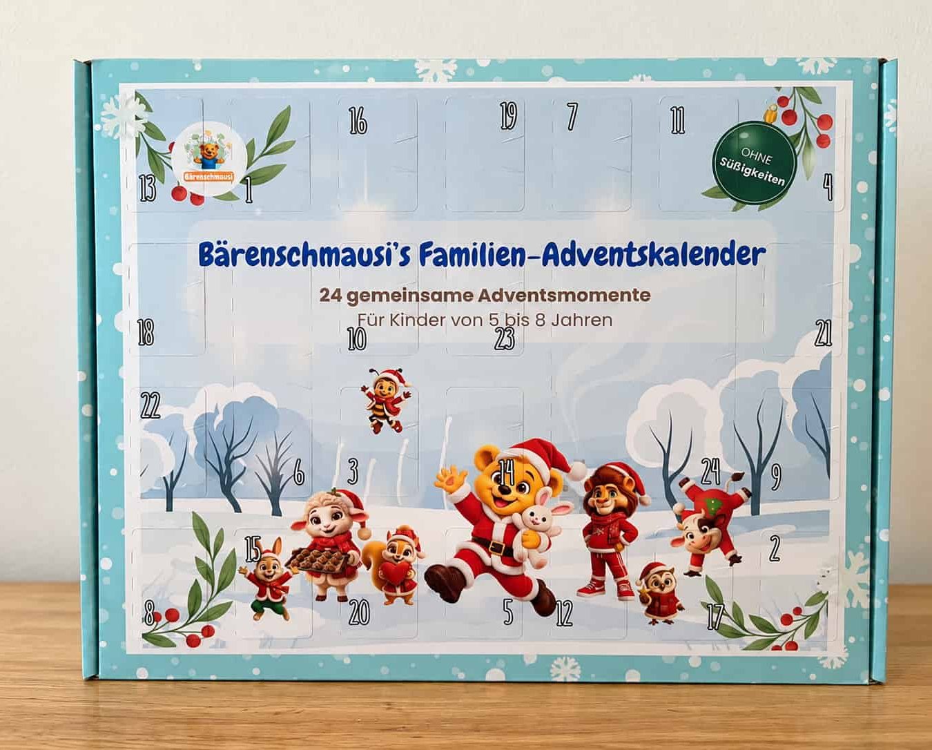 Bärenschmausis Familien Adventskalender mit 24 gemeinsamen Adventsmomenten für Familien mit Kindern von 5 bis 8 Jahren.