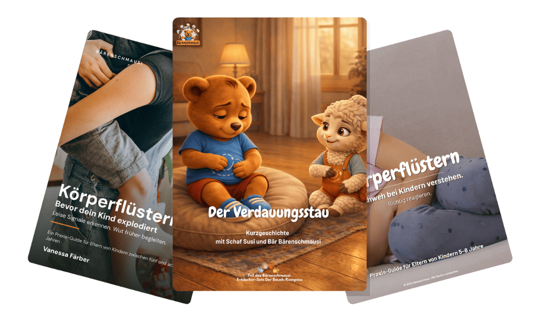 Familienpaket – Bauch-Kompass & Körperflüstern-Guides für Kinder 5–8 Jahre Das komplette Familienpaket von Bärenschmausi: der Bauch-Kompass und die beiden Körperflüstern-Guides zu Wut und Bauchweh – für Kinder von 5